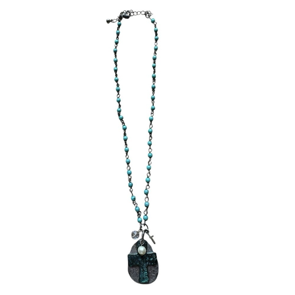 Turquoise Beaded Cross Fashion Necklace